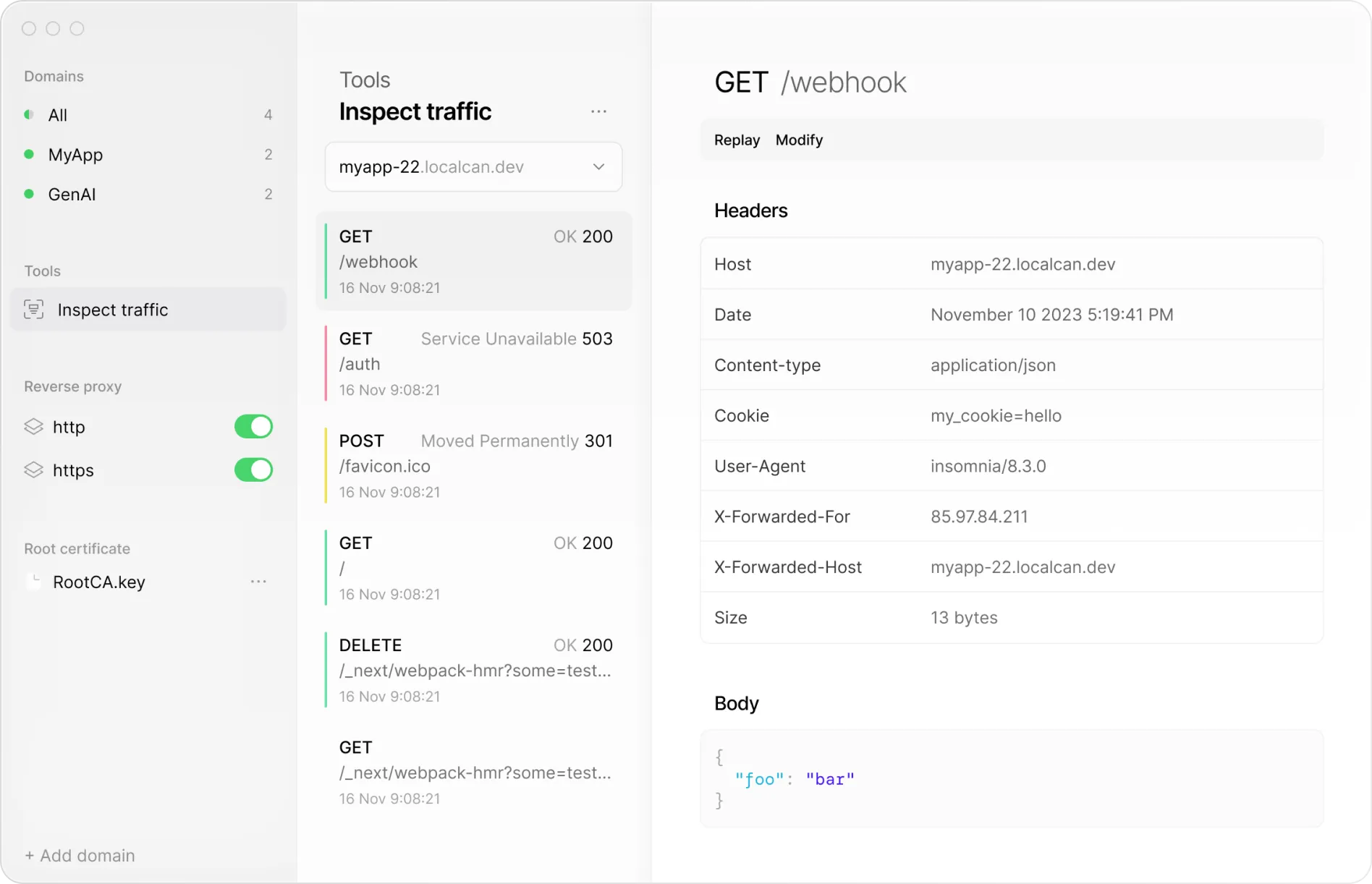 Inspect traffic & test webhooks