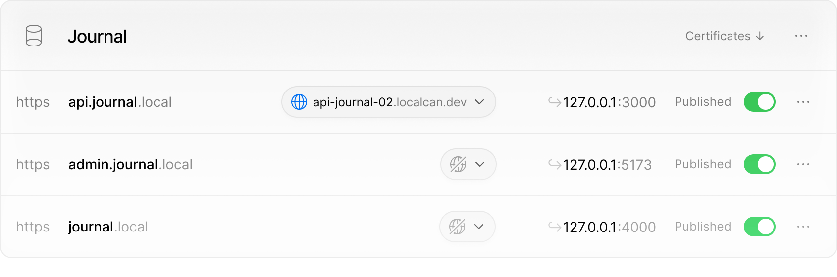 Local domains in LocalCan app